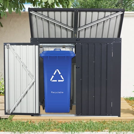Garbage Bin Shed Stores 2 Trash Cans Metal Outdoor Bin Shed for Garbage Storage,Stainless Galvanized Steel, Bin Shed for Outdoor Space Yard Lawn, Black (W540P176424 ) Upgraded version