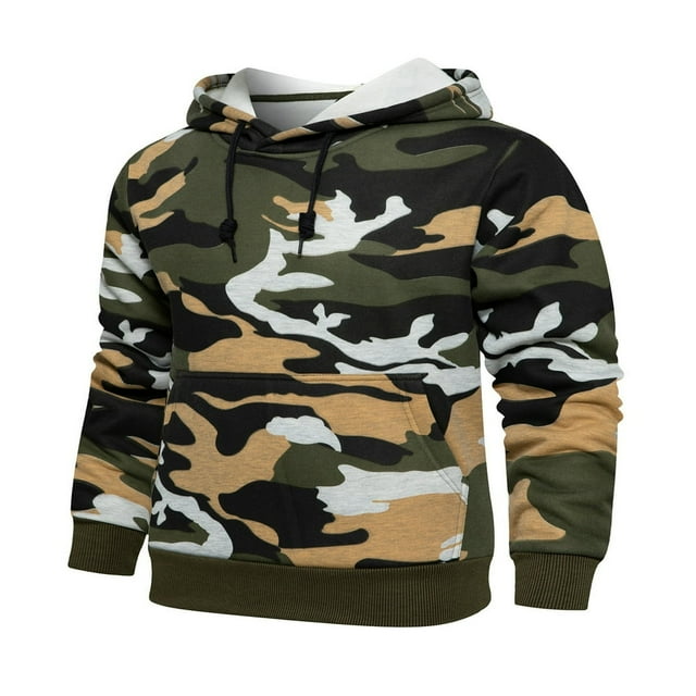 Chandail à Capuchon pour Hommes à Manches Longues, Chandail à Capuche Camouflage à Enfiler avec Poche