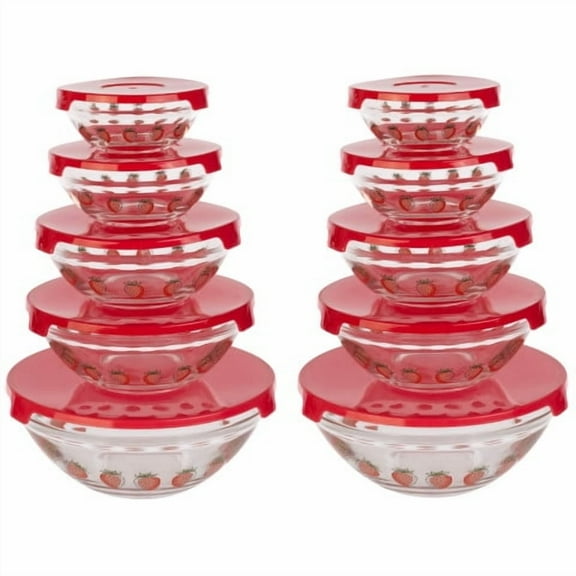 Chef Buddy 20-Piece Clear Fruit Design Glass Food Storage Bowl and Lids Set