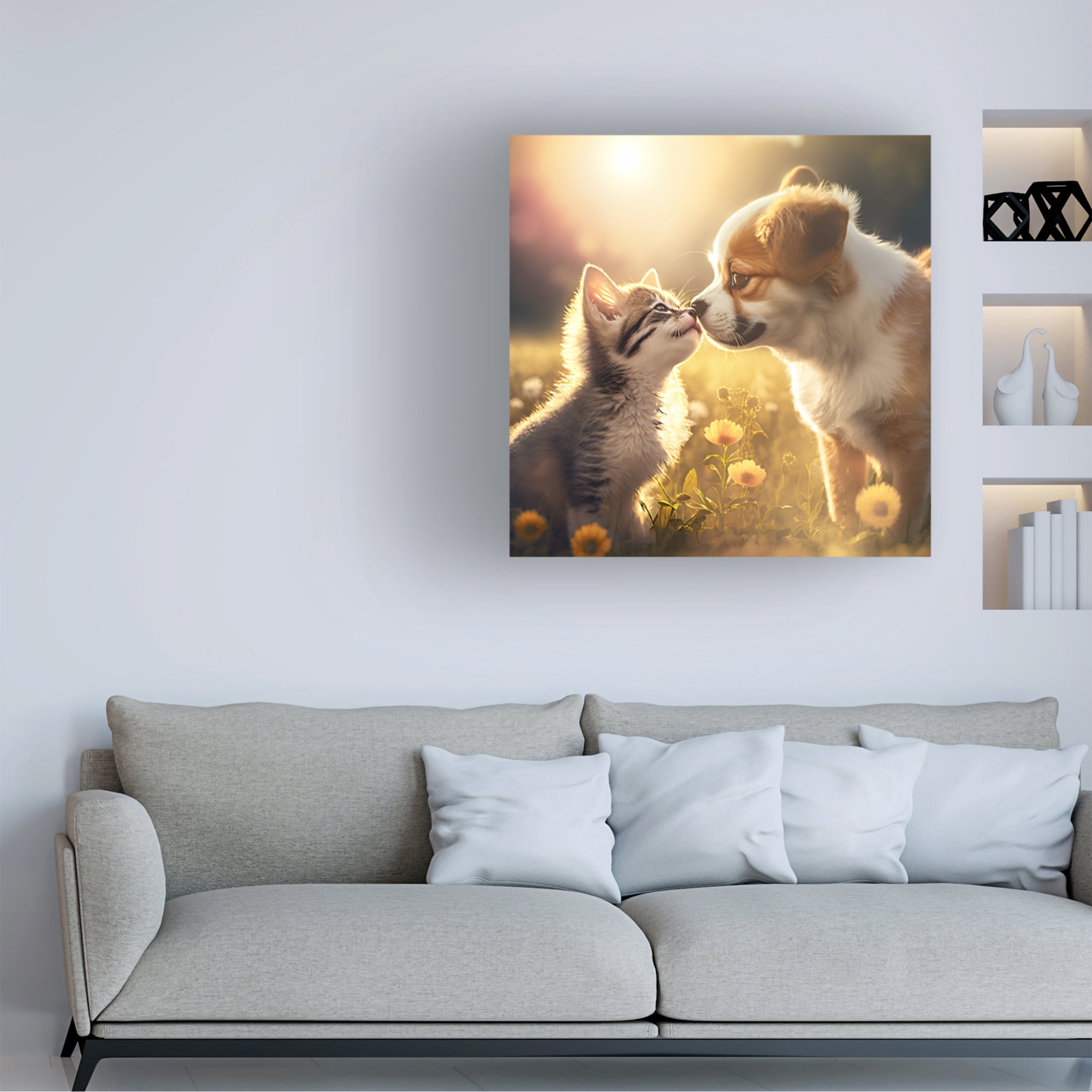 Canvas Wall Art - Ray Heere 'Cats And Dogs 33' Wall Art for Living Room, Bedroom, or Office Décor by Trademark Fine Art - 35 x 35 Inches
