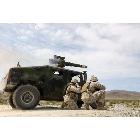 1st Marine Tank Battalion (LAMINATED POSTER Marines with Headquarters and Service Company, 1st Tank Battalion, fire a Tube-launched, Optically-t Poster Print 24 x)