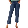 thumbnail image 2 of Cagogo Women's Straight Leg Capri Pants with Pockets Elastic Waist Casual Solid Vacation Trousers Summer Beach Cropped Lounge Travel Clothes, Navy S, 2 of 9