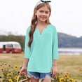 thumbnail image 2 of YunPes Unisex Kids 3/4 Sleeve Henley Shirts Dressy Button up V Neck Raglan Tops Loose Plain Fashion Blouse for Girls 3‐14 Years, 2 of 4