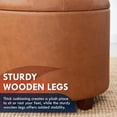 thumbnail image 6 of Ornavo Home Donovan Round Tufted Linen Storage Ottoman Foot Rest Stool Seat with Removable Lid - Cognac, 6 of 8