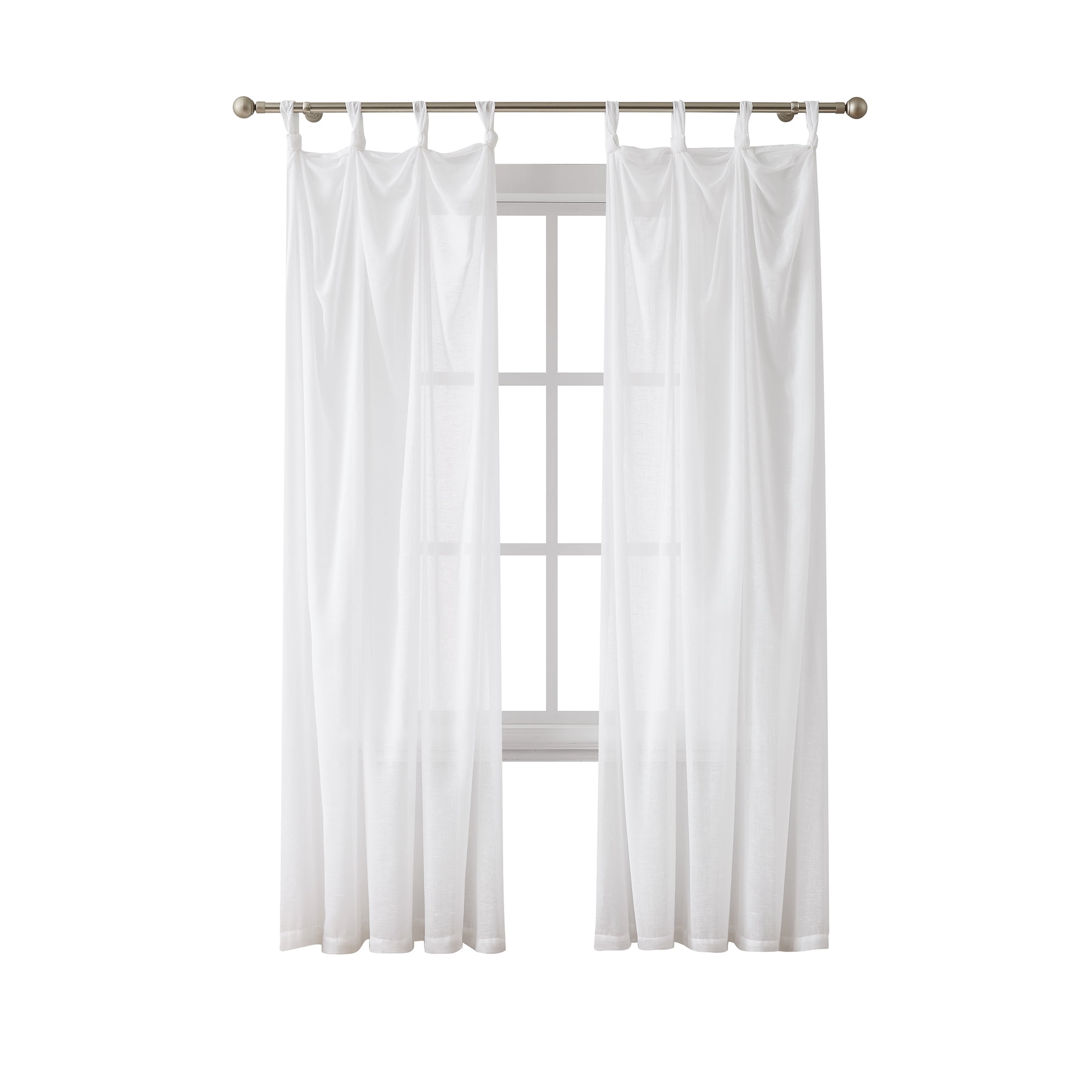 Indigo Ink Mia White Solid Knotted Tie Top Sheer Curtain Panel, 70" x 84"