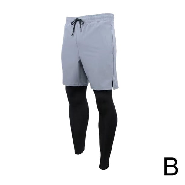 Pantalones de running para hombre, mallas deportivas de compresión 2 en 1, de secado rápido, para fitness y gimnasio