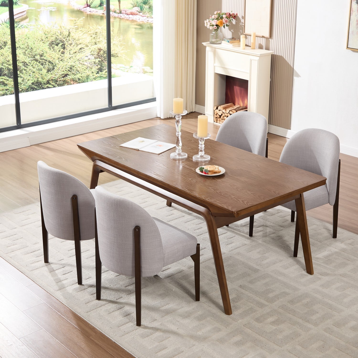 Dining Chairs Set of 2, Modern Fabric Upholstered Wood Kitchen Chairs, Farmhouse Dining Room Chairs for Small Spaces, Grey