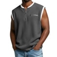 thumbnail image 3 of Jinhomg Men's Waffle T-Shirt Half Zip Sleeveless Tank Tops Color Block Traditional Vintage Shirts Outdoor Fashion Faux Two-Piece Tanks with Zipper Pocket Dark Gray,XL, 3 of 7
