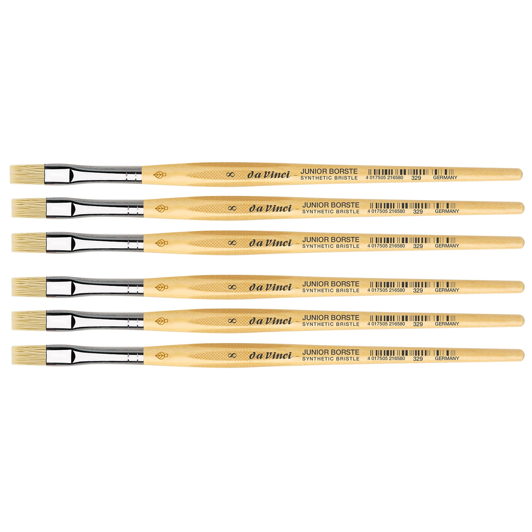 da Vinci JUNIOR BORSTE Synthetic Student Brush, Synthetic, Tempera, Flat, Series 329, Size 8, Pack of 6