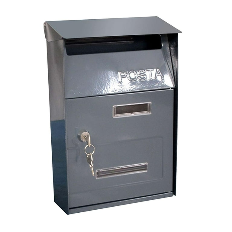 Outdoor Post Box Vintage Mail Box, Traditional Newspaper Letter Box Post Box with key of lock Wall Mounted Post Box to Keep Your and Gray