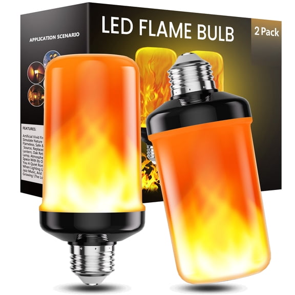 DAYBETTER LED Flame Light Bulbs, 4 Modes Flickering Light Bulbs with Upside Down Effect, E26/E27 Flame Bulb for Halloween Christmas Party Patio Porch Home Indoor & Outdoor Decoration,2pack