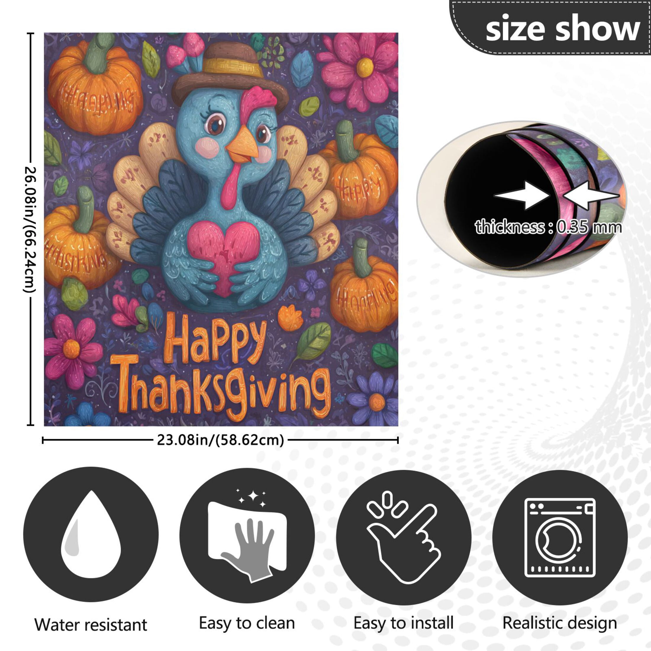 Dishwasher Magnetic Refrigerator Magnet Cover Sticker Home Decorative 23"x26" Thanksgiving Turkey Design