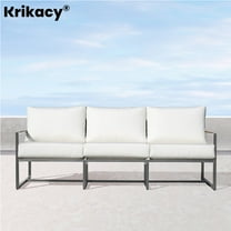 Krikacy Stainless Steel Teak Outdoor 3-Seater Sofa All-Weather for Patio,with White Thick Cushion