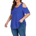 thumbnail image 5 of Cueply Plus Size Tops for Women Summer Short Sleeve Shirts Cold Shoulder Blouse Crewneck Tunic 1X-4X, 5 of 7