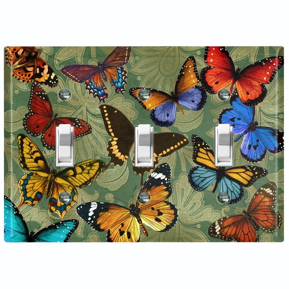 Metal Light Switch Plate Outlet Cover (Green Damask Butterfly Party BUT003)