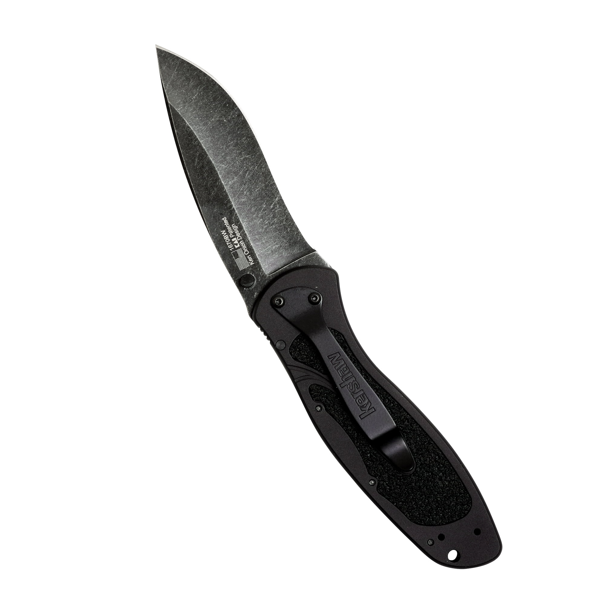 Kershaw Blur Blackwash Folding Knife (1670BW); 3.4” BlackWash 14C28N Steel Blade; Black Anodized Aluminum Handle with Black Textured Trac-Tec Inserts, SpeedSafe Opening, Reversible Pocketclip; 3.9 OZ
