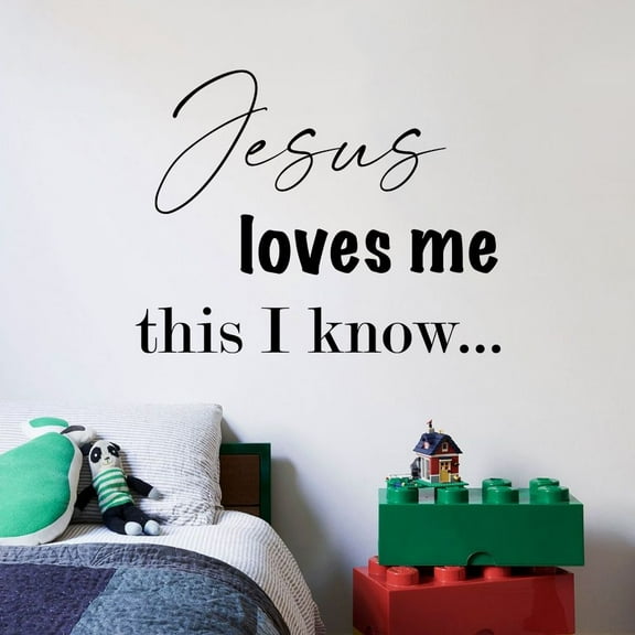 Jesus Loves Me This I Know Religion Quote Positive Life Inspiration Quotes Saying Wall Art Sticker Designs Vinyl Stickers For Home House Walls Rooms Windows Bedroom Decoration Size (8x10 inch)
