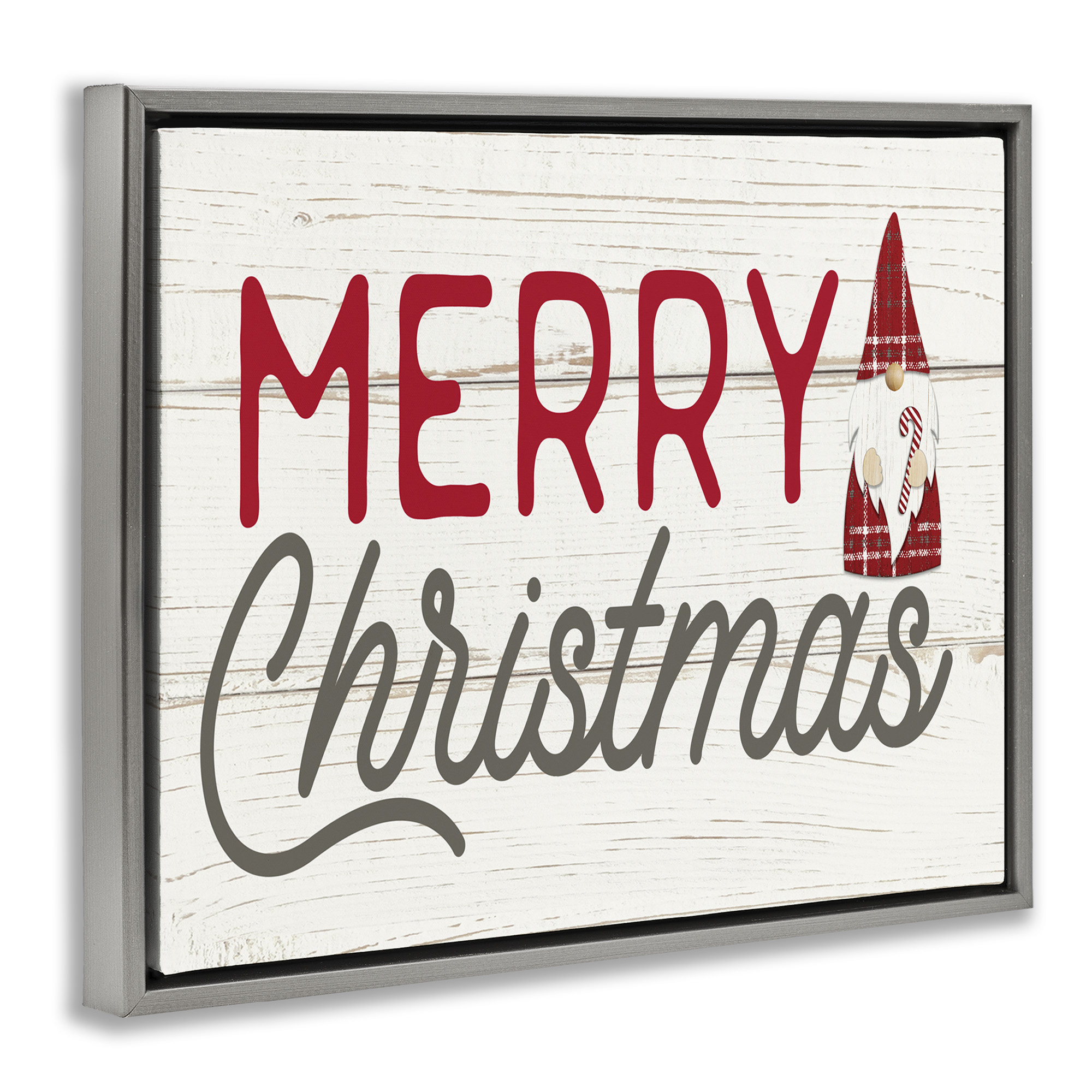 Stupell Industries Merry Christmas Sentiments Gnome Holiday Painting Gray Floater Framed Canvas Art Print Wall Art, 21 x 17