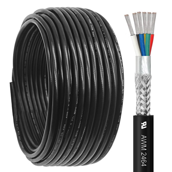 22/6 Shielded Wire 100FT 22 Gauge 6 Conductor Wire, UL2464 22 AWG Chain CNC Tinned Copper Cable for CNC Router Machine, CNC Spindle, Microphone, 3D Printer