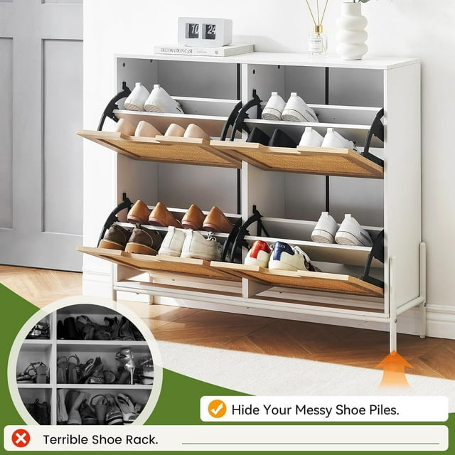 EDTara Freestanding Narrow Shoe Storage Cabinet with 4 Flip Drawers, Slim Entryway Shoe Rack for Small Entrances