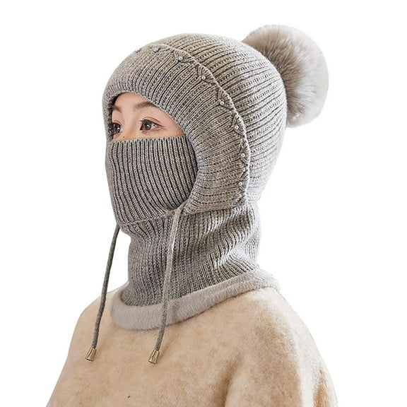 3 in 1 Beanie Hat With Scarf And Mask Knitted Winter Scarves Fall Fashion Pashmina Scarf Warm Women's Hats & Caps Grey