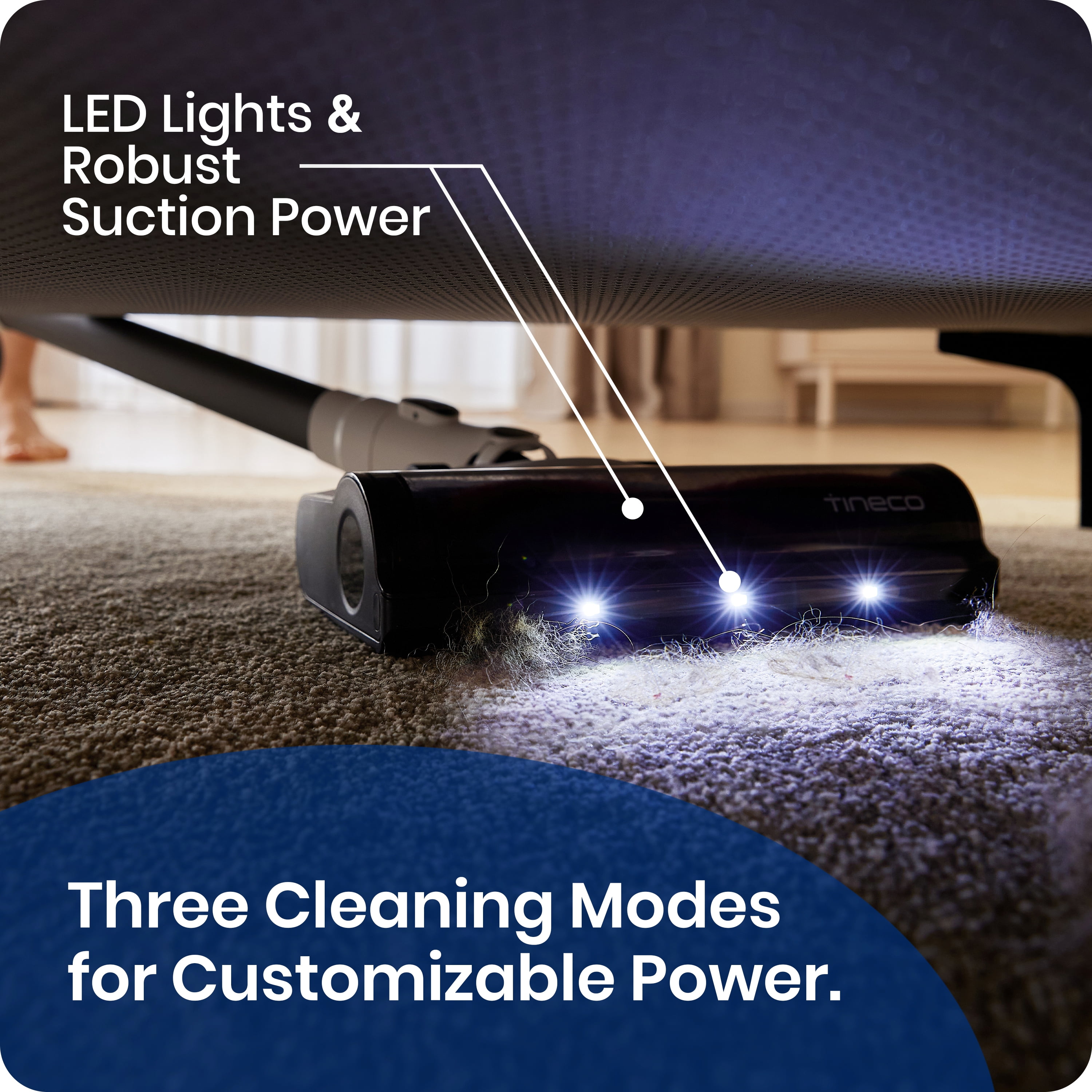 Tineco GO Slim 300W Cordless Stick Vacuum, Lightweight, Carpet, Area Rugs, Hard Floor, Upholstery, Strong Suction, Removeable Battery, LED Headlights, 40 Min Runtime