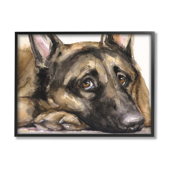 Stupell Industries Tired German Shepherd Dog Resting Head On Paw Painting Black Framed Art Print Wall Art, Design by George Dyachenko