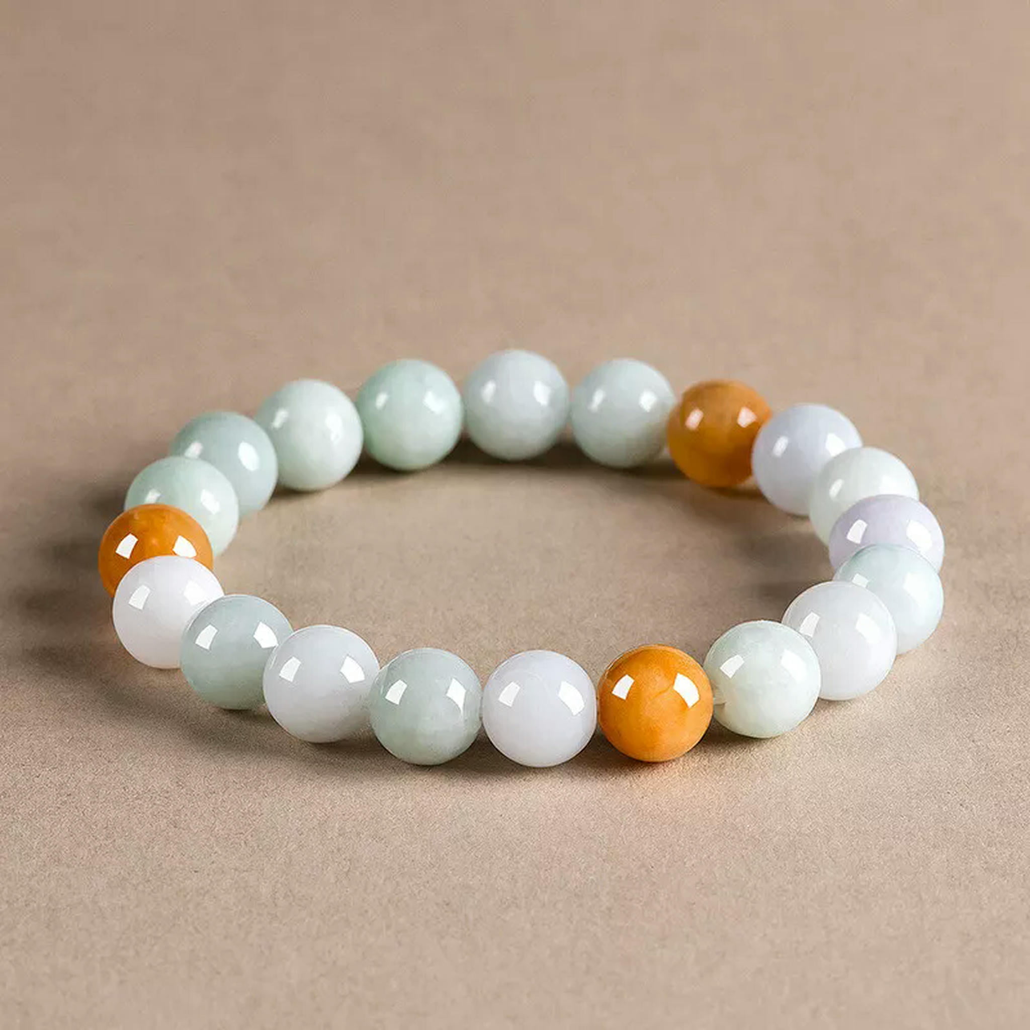 HOOUN Natural Grade A Jade Jadeite Bangle Women 10mm Colorful Round Beads Bracelet