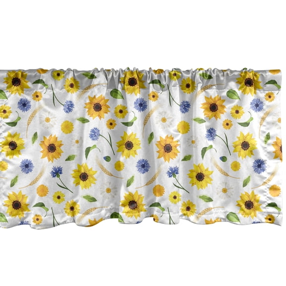 Ambesonne Yellow White Window Valance, Botanic Pattern, 54" X 18", Multicolor