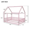 thumbnail image 4 of Bellemave Full Floor Bed, Wood Full Size House Bed Frame with Fence, Montessori Floor Bed for Bedroom（Pink), 4 of 8