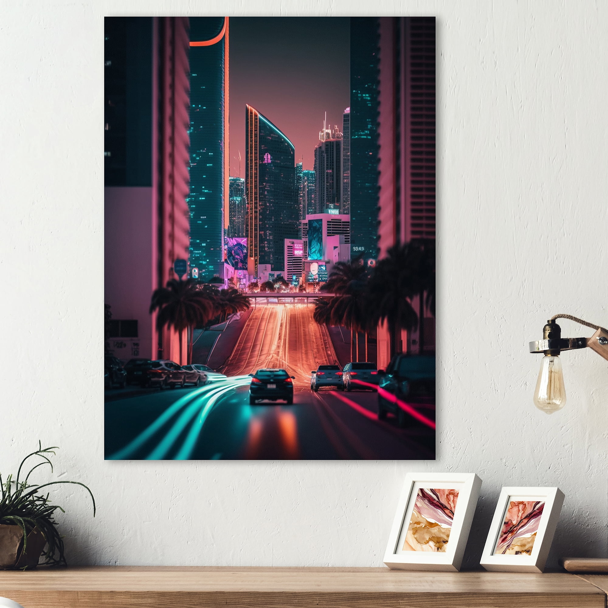 Designart Futuristic Miami Neon Art I Canvas Wall Art