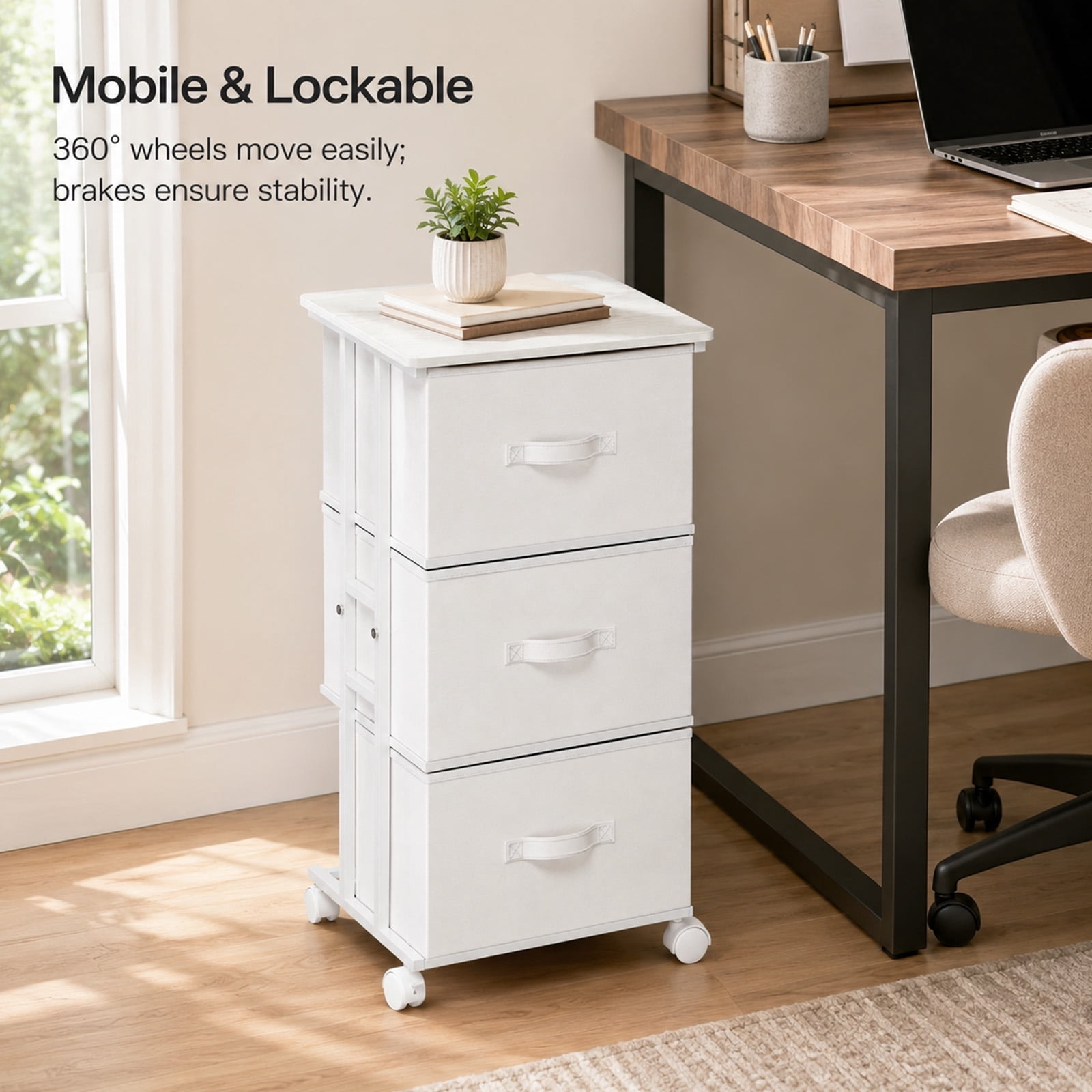 Alvantor Fabric Dresser 3 Drawer Storage Chest, Rolling Storage Tower, Vertical Storage Unit for Bedroom, Closet, Office