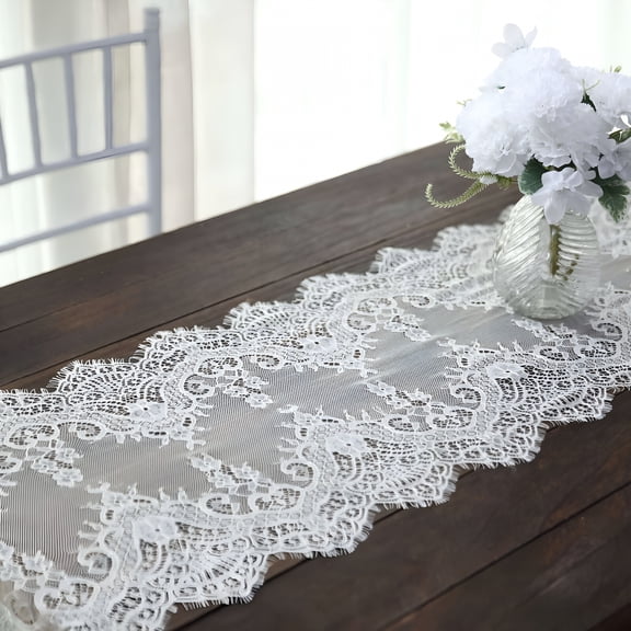 AUQ 15"X117" Ivory Lace Table Runner Vintage Classy Rustic Runner Decor with Scalloped Frill Edges