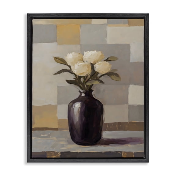Stupell Industries Contemporary Luxe White Roses in Vase Black Floating Frame Canvas Art, 17 x 21, by Franklyn Gregory