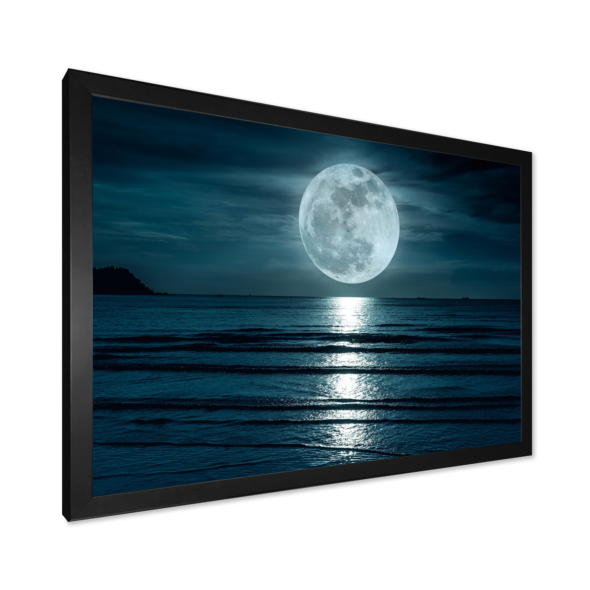 Designart 'Super Full Moon Over The Sea I' Modern Framed Art Print