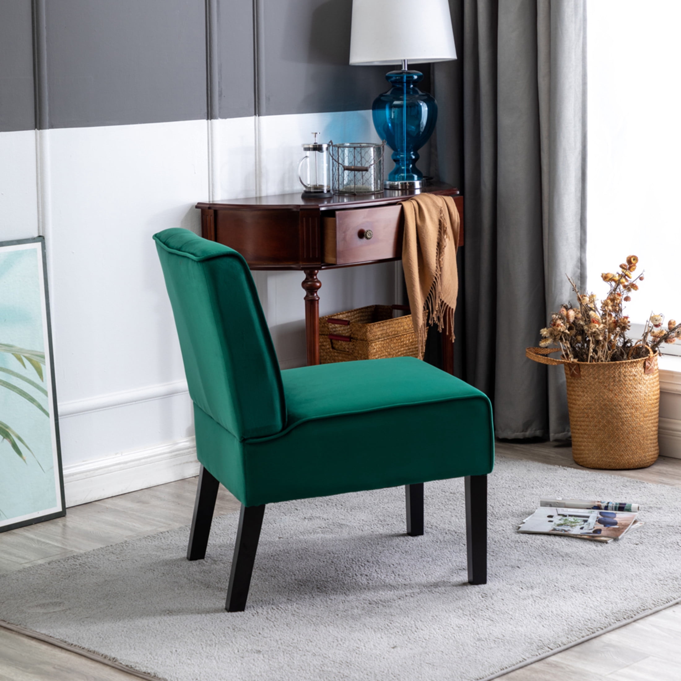 GDF Studio 21" Modern Accent Chairs Set of 2 with Button Tufted Velvet Upholstery, Tapered Wood Legs, Green