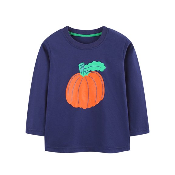 YDFCWXW Boys Toddler Pumpkin Graphic Long Sleeve Layered T-Shirts (Blue, 4-5 Years)