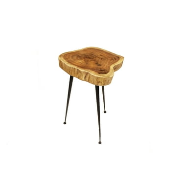 Mountain Woods Live Edge Stool/Side Table Made With Hand Selected Organic Brown Acacia Wood, 15”X15”X20”