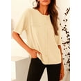 thumbnail image 3 of PRETTYGARDEN Women's Summer Button Down Shirts Casual Short Sleeve Crew Neck Ribbed Knit Blouse Top Cardigans, 3 of 9