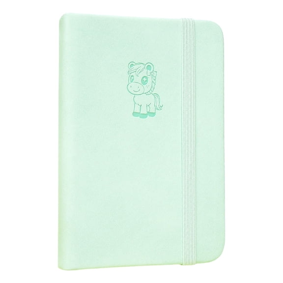 A7 Pocket Notebook, 100 Sheets Small PU Leather Journal with Elastic Band, Mini Lined Notebook with Cute Horse Embossed Cover, Portable Pocket Diary for Daily Notes, Travel and Work