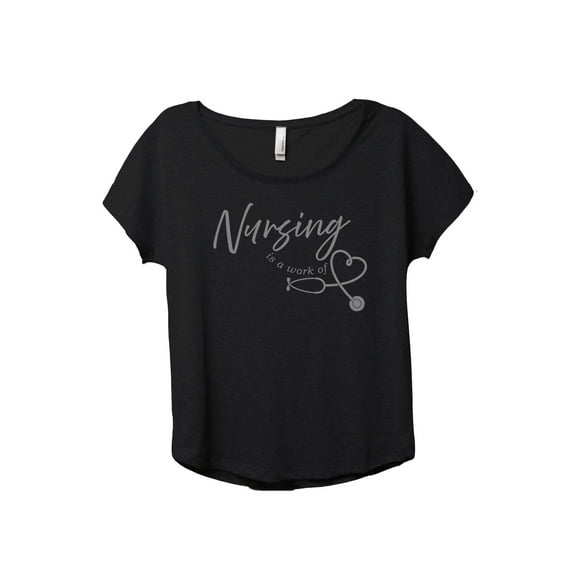Nursing Is A Work Of Heart Women's Fashion Slouchy Dolman T-Shirt Tee Heather Black Small