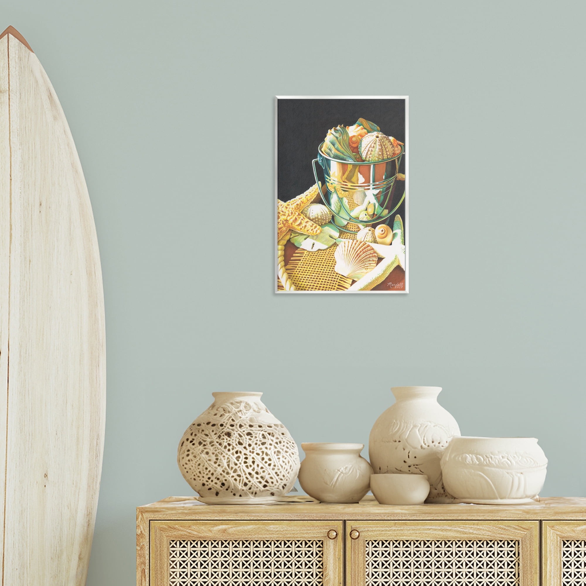 Stupell Industries Bucket Of Seashells Coastal Painting Unframed Art Print Wall Art, 13 x 19