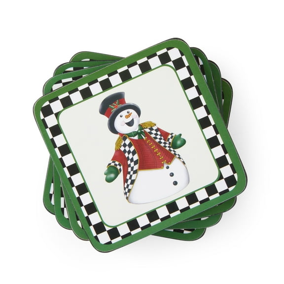 Pimpernel Black and White Christmas Coasters - Set of 6, Multicolored