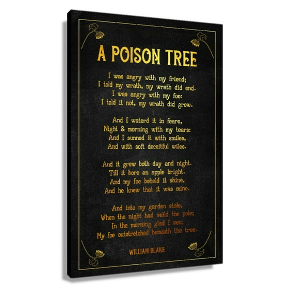 A Poison Tree Poem Wall Decor William Blake Quote Wall Art Poetry Poster Picture Prints Rectangle Canvas Artwork for Office Printing Pictures Framed 20x30 in