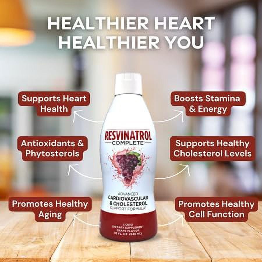 Resvinatrol Complete- 32 oz. Advanced Liquid Cardiovascular & Cholesterol Support Formula – Liquid Resveratrol Supplement Promotes Healthy Aging, Heart Health & Energy