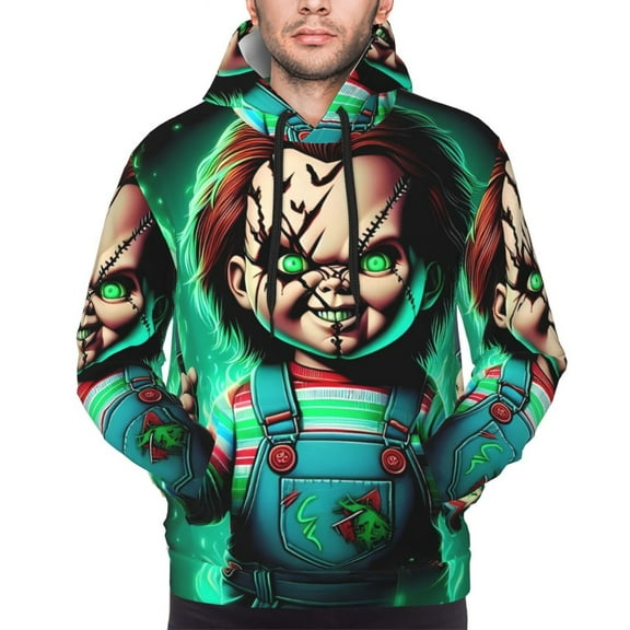 Saiise Chucky An Men's Graphic Print Long Sleeve Drawstring Hoodie Pullover Sweatshirt-Small