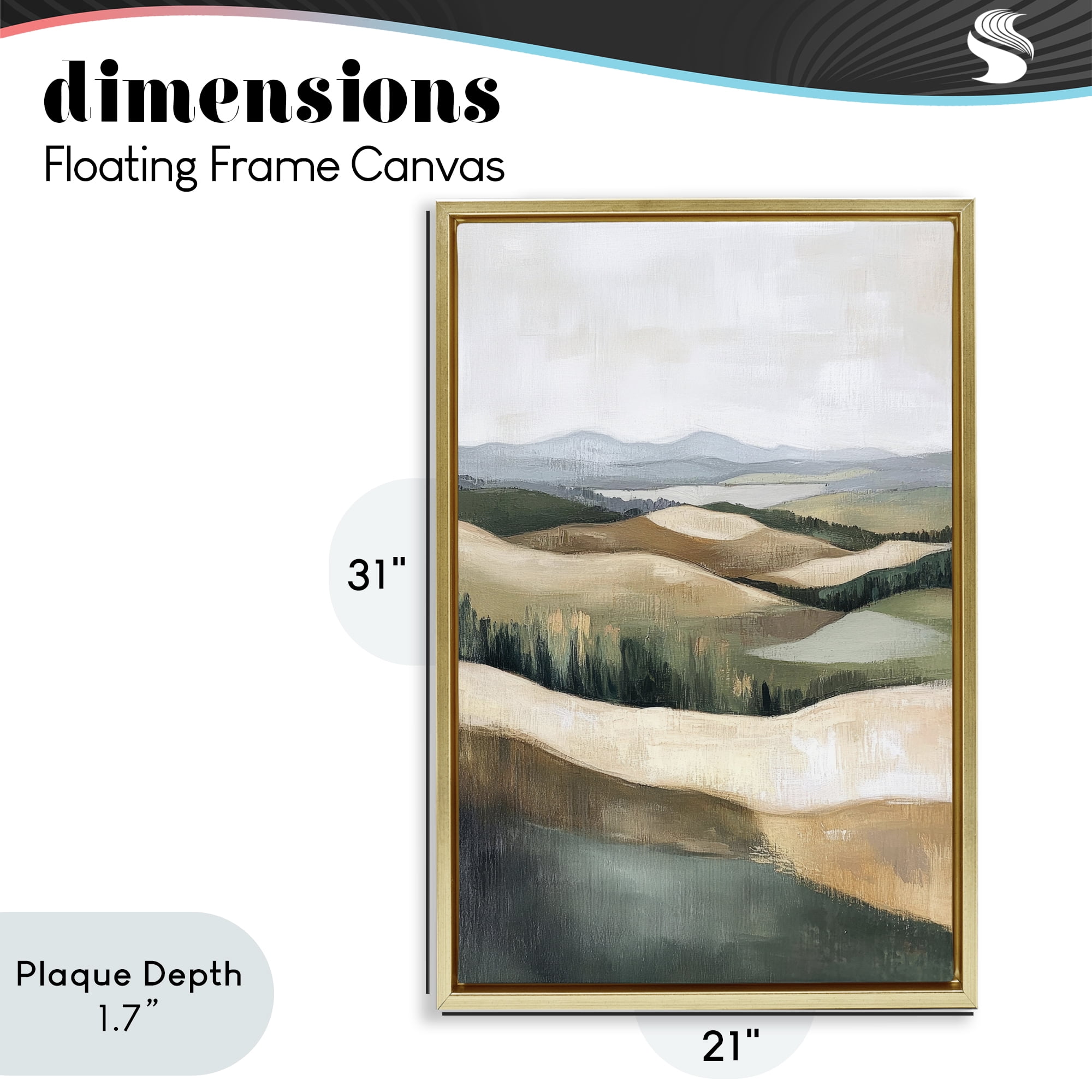 Stupell Industries Tranquil Rolling Hills & Fields Gold Framed Floater Canvas Wall Art, design by Petal Prints Design