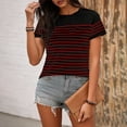 thumbnail image 4 of Vmvidoty Women's Summer Tops Dressy Casual Short Crew Neck Striped Shirts Red M, 4 of 6