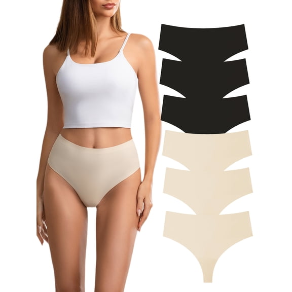 GaaiKei Seamless Thongs for Women Mid Rise No Show Thong Breathable Panties Comfortable Underwear 6 Pack