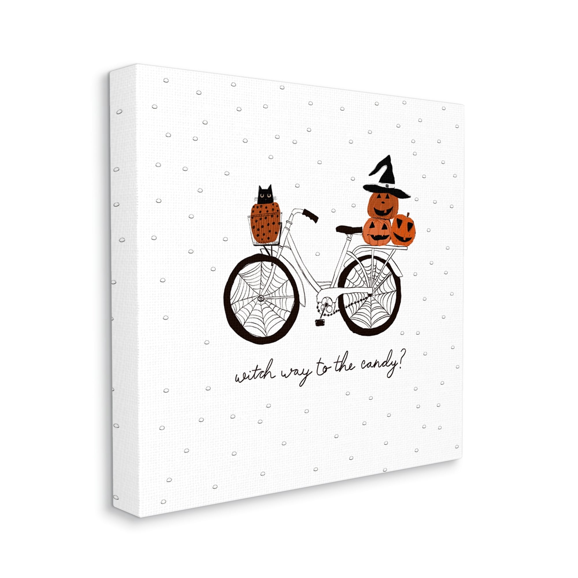 Halloween Witty Calligraphy Patterned Pumpkins Cat Bicycle Transportation Graphic Art Gallery-Wrapped Canvas Print Wall Art